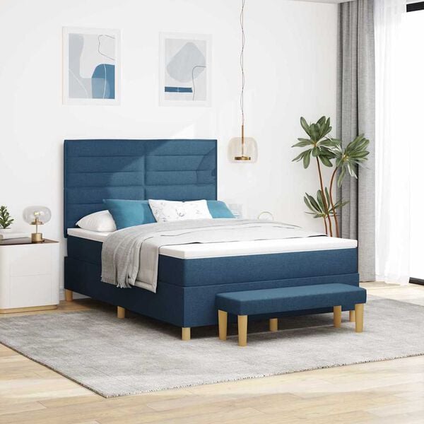 vidaXL Cama tipo Box Spring con colch&oacute;n Azul 140 x 200 cm tela