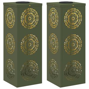 vidaXL Luz de camino LED solar con luces con bater&iacute;a 2 pcs Verde Oliva