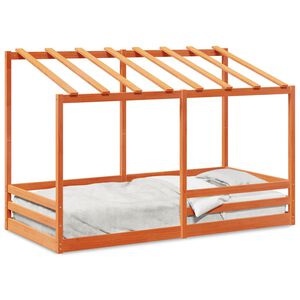 vidaXL Cama infantil con techo madera maciza pino marr&oacute;n 90x200 cm