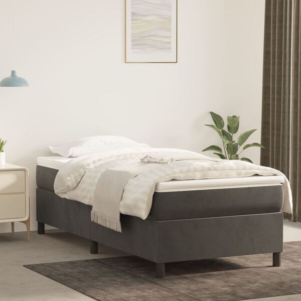 vidaXL Cama box spring con colch&oacute;n terciopelo gris oscuro 90x190 cm