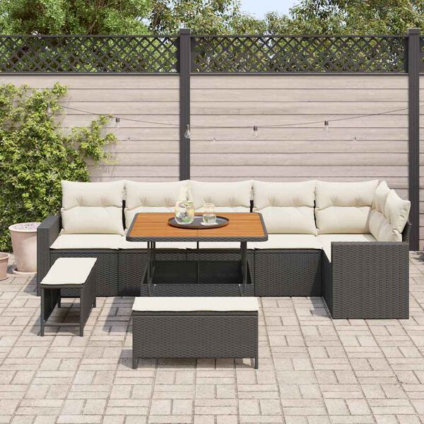 vidaXL Conjunto de sof&aacute;s de jard&iacute;n 9 pcs Negro rat&aacute;n sint&eacute;tico
