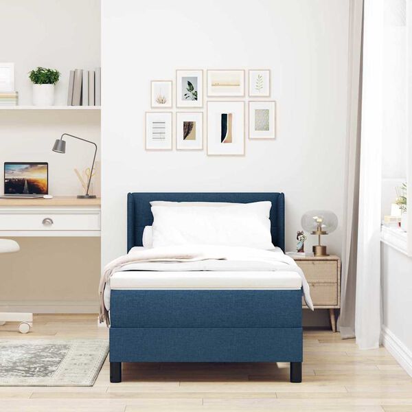 vidaXL Cama tipo Box Spring con colch&oacute;n Azul 190 x 90 cm Poli&eacute;ster