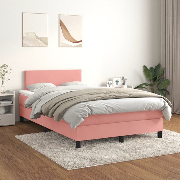 vidaXL Cama box spring con colch&oacute;n terciopelo rosa 120x200 cm