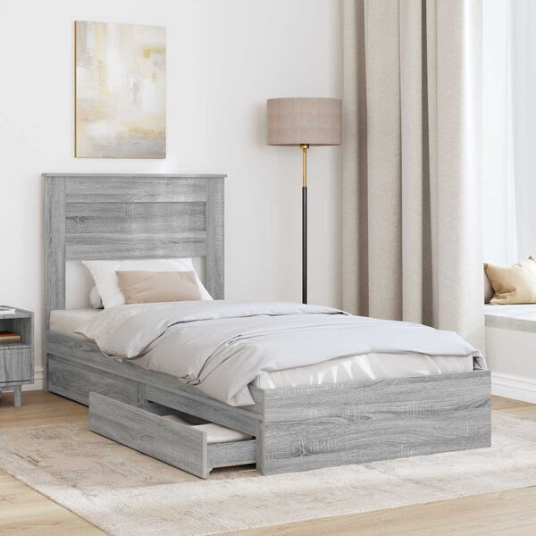 vidaXL Cama con almacenamiento con cabecera Gris Sonoma 100 x 200 cm