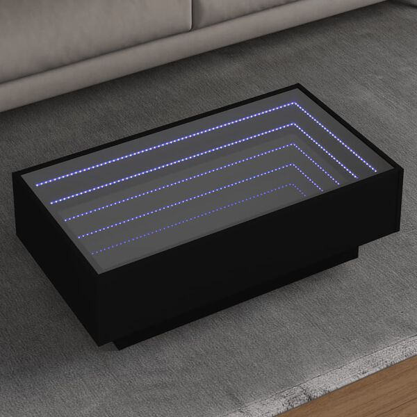 vidaXL Mesa de centro con LED madera de ingenier&iacute;a negro 90x50x30 cm