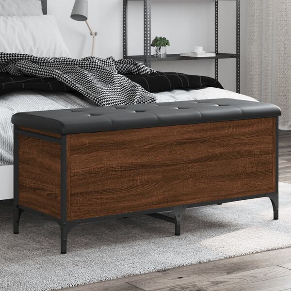 vidaXL Banco con almacenaje madera ingenier&iacute;a roble marr&oacute;n 102x42x45cm