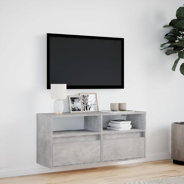 vidaXL Mueble de TV de pared con luces LED gris hormig&oacute;n 100x31x45 cm