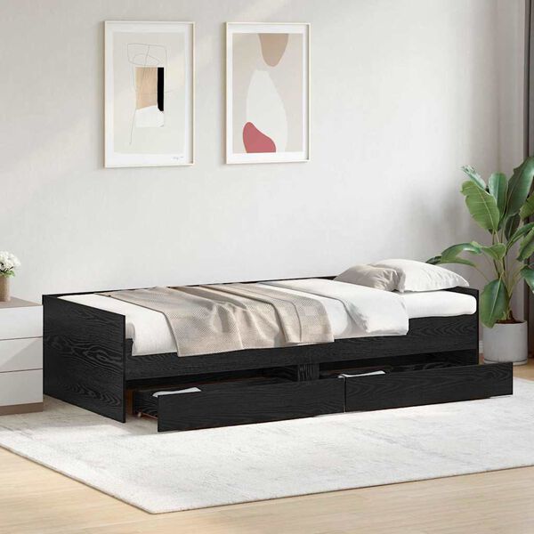 vidaXL Estructura de cama con caj&oacute;n Roble Negro 90 x 200 cm