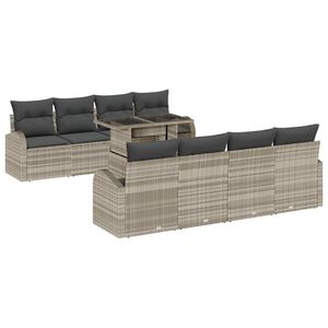 vidaXL Conjunto de sof&aacute; de jard&iacute;n 9 pcs Gris Claro rat&aacute;n sint&eacute;tico