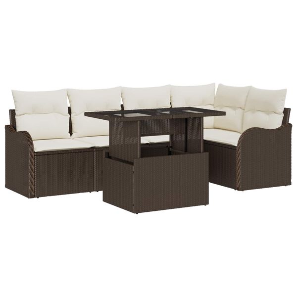 vidaXL Conjunto de sof&aacute; de jard&iacute;n 6 pcs Marr&oacute;n Rattan de Poli&eacute;ster