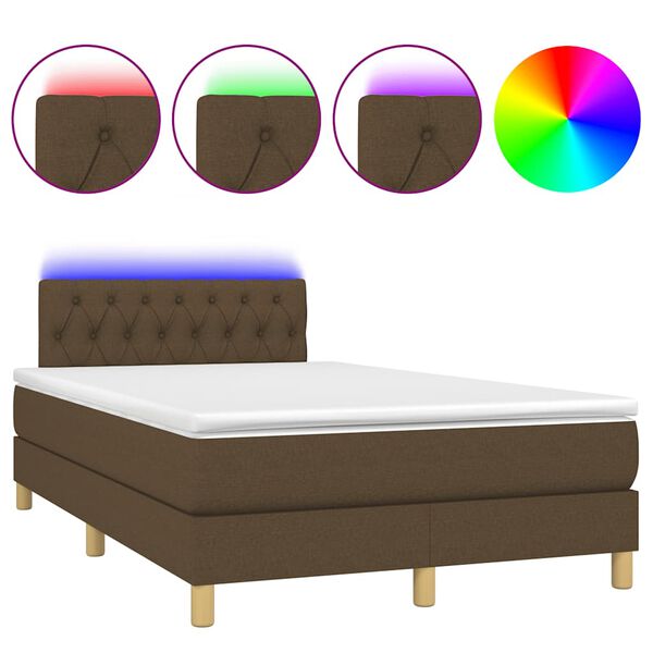 vidaXL Cama box spring con colch&oacute;n y LED tela marr&oacute;n oscuro 120x190 cm
