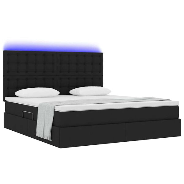 vidaXL Cama con almacenamiento y LED Negro 160 x 200 cm Poli&eacute;ster