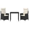 vidaXL Conjunto de Comedor de Jard&iacute;n 3 pcs Negro rat&aacute;n sint&eacute;tico