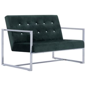 vidaXL Sof&aacute; 2 plazas con reposabrazos cromados terciopelo verde oscuro