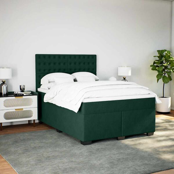 vidaXL Cama box spring con colch&oacute;n terciopelo verde oscuro 140x200 cm