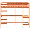 vidaXL Cama alta con escritorio madera maciza pino marr&oacute;n 90x200 cm