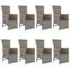 vidaXL Set comedor jard&iacute;n 9 pzas y cojines rat&aacute;n sint&eacute;tico gris