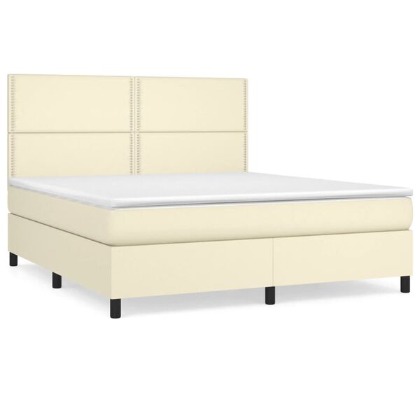 vidaXL Cama box spring con colch&oacute;n cuero sint&eacute;tico crema 180x200 cm