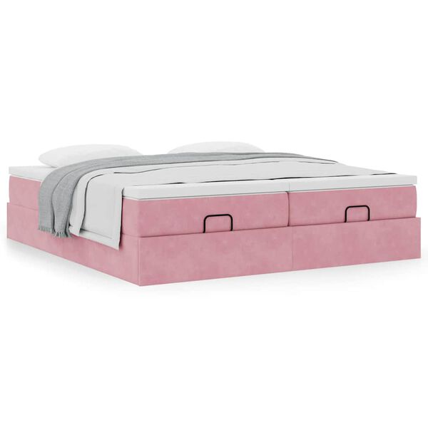 vidaXL Estructura de cama otomana colchones terciopelo rosa 160x200cm