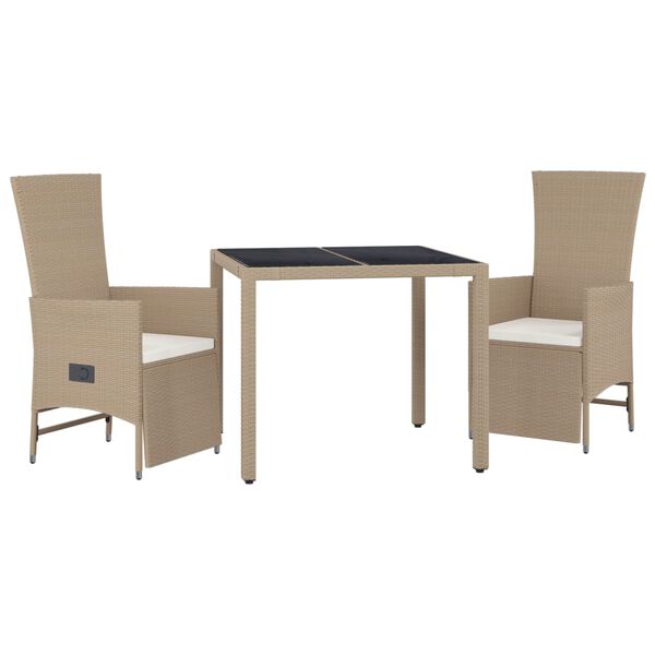 vidaXL Set comedor de jard&iacute;n 3 pzas con cojines rat&aacute;n sint&eacute;tico beige