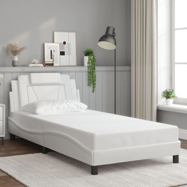 vidaXL Estructura de cama Viana sin colch&oacute;n cuero sint&eacute;tico blanco 100x200cm