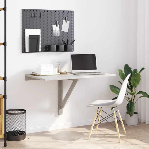 vidaXL Mesa de pared plegable contrachapada gris hormig&oacute;n 100x60x56 cm