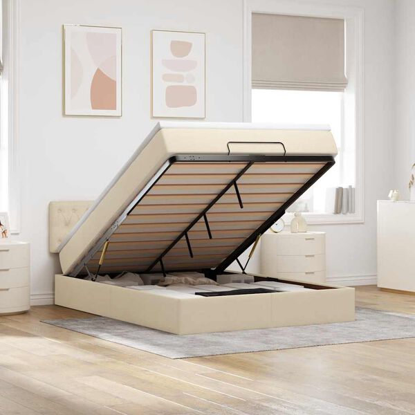 vidaXL Cama otomana con colch&oacute;n LED crema 140x190 cm tela