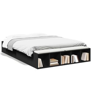 vidaXL Estructura de cama madera de ingenier&iacute;a negra 135x190 cm