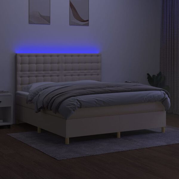 vidaXL Cama box spring colch&oacute;n y luces LED tela crema 160x200 cm