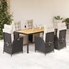 vidaXL Set de comedor de jardín 7 pzas y cojines ratán sintético negro