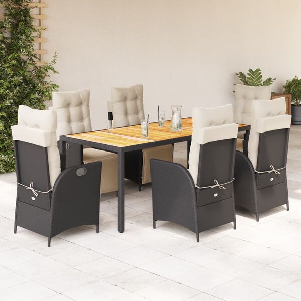 vidaXL Set de comedor de jardín 7 pzas y cojines ratán sintético negro