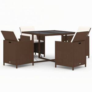 vidaXL Set comedor de jard&iacute;n 5 pzas con cojines rat&aacute;n sint&eacute;tico marr&oacute;n