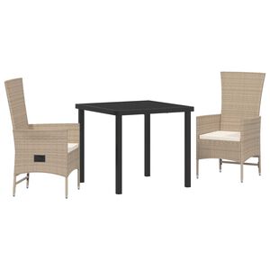 vidaXL Conjunto de Comedor de Jard&iacute;n 3 pcs Beige rat&aacute;n sint&eacute;tico