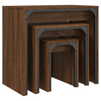 vidaXL Mesas de centro apilables 3 pzas madera ingeniería roble marrón