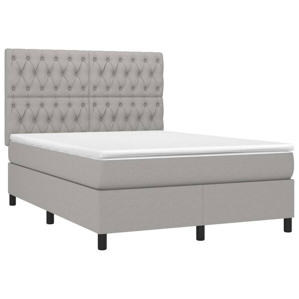 vidaXL Cama box spring colch&oacute;n y luces LED tela gris claro 140x190 cm