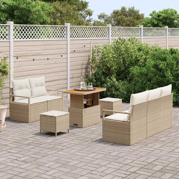 vidaXL Conjunto de sof&aacute; de jard&iacute;n con coj&iacute;n 8 pcs Beige y Crema