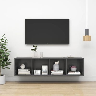 vidaXL Mueble TV pared madera contrachapada gris brillo 37x37x142,5 cm