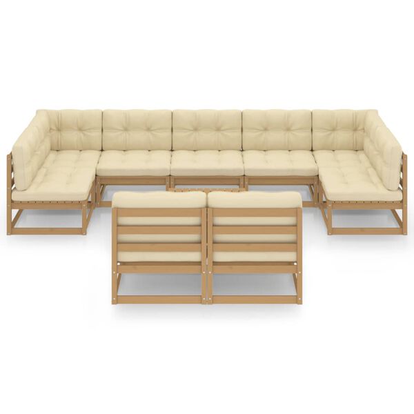 vidaXL Set de muebles de jard&iacute;n 10 pzs cojines madera pino marr&oacute;n miel