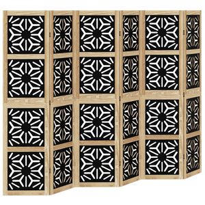 vidaXL Biombo separador 6 paneles madera maciza Paulownia marr&oacute;n negro
