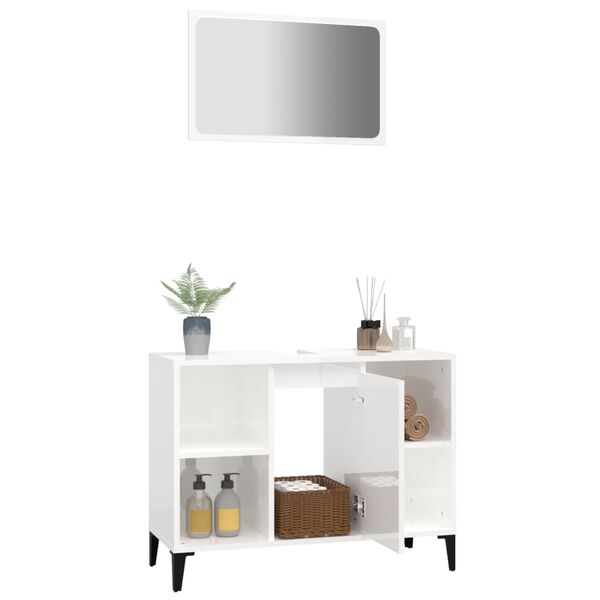 vidaXL Set muebles de ba&ntilde;o 2 piezas madera contrachapada blanco brillo