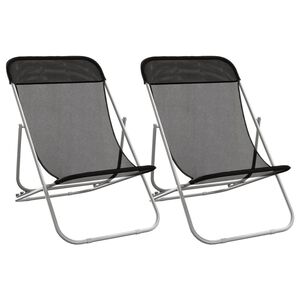 vidaXL Silla de playa plegable 2 uds acero recubierto textilene negro