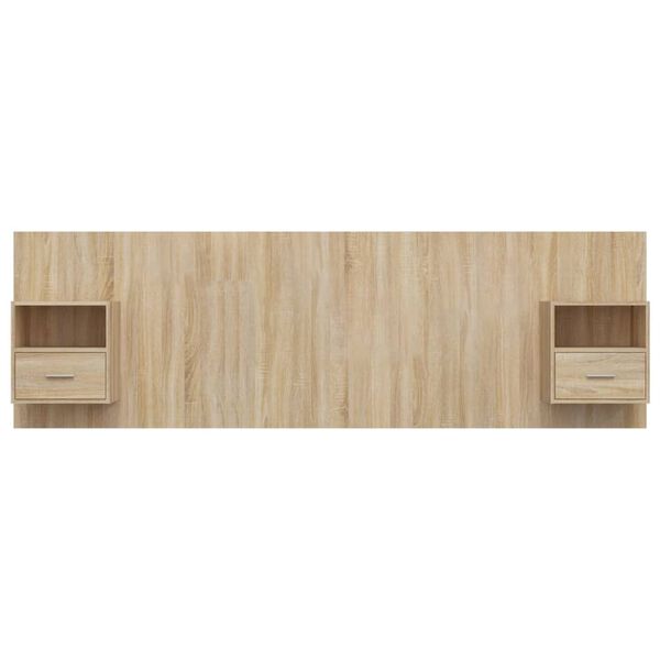 vidaXL Cabecero de cama con mesitas madera contrachapada roble Sonoma