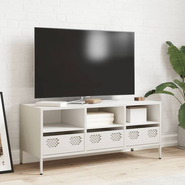 vidaXL Mueble para TV acero laminado en fr&iacute;o blanco 101,5x39x43,5 cm