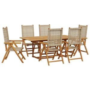 vidaXL Set de comedor de jard&iacute;n 7 pzas rat&aacute;n PE madera maciza beige