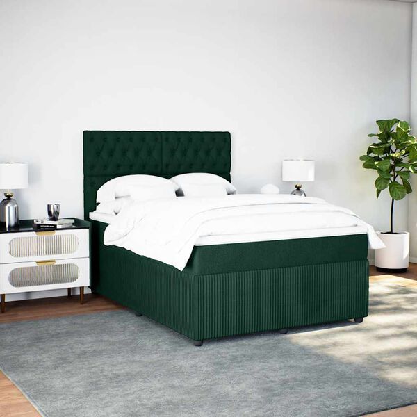 vidaXL Cama box spring con colch&oacute;n terciopelo verde oscuro 160x200 cm