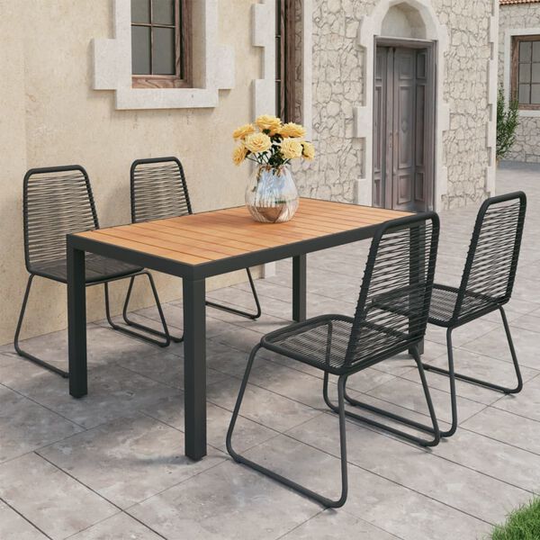 vidaXL Set de comedor de jard&iacute;n de 5 piezas PVC rat&aacute;n negro y marr&oacute;n