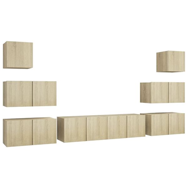 vidaXL Set de muebles sal&oacute;n TV 8 pzas madera ingenier&iacute;a roble Sonoma