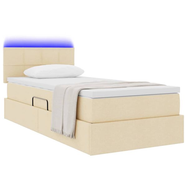 vidaXL Cama con almacenamiento y LED con LED Crema 90 x 200 cm tela