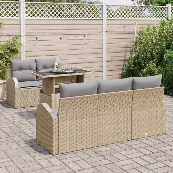 vidaXL Conjunto de sof&aacute; de jard&iacute;n 6 pcs Beige rat&aacute;n sint&eacute;tico