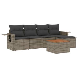 vidaXL Set de muebles de jard&iacute;n 6 pzas y cojines rat&aacute;n sint&eacute;tico gris